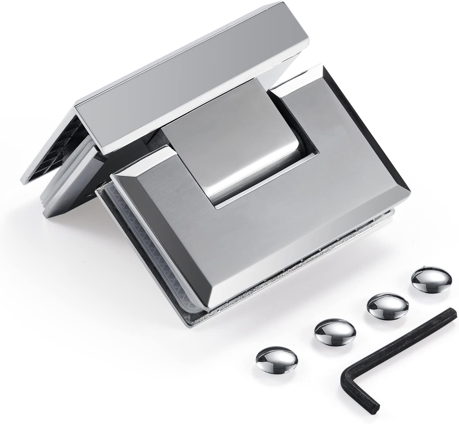 Ranbo Heavy Duty 90 Degree Shower Door Hinge, Solid 5mm 304 Stainless Steel, Glass-to-Glass Mount,for 5/16"-1/2" (8mm-12mm) Frameless Doors, One-Piece Precision Cast, Polished Chrome, 1 PC