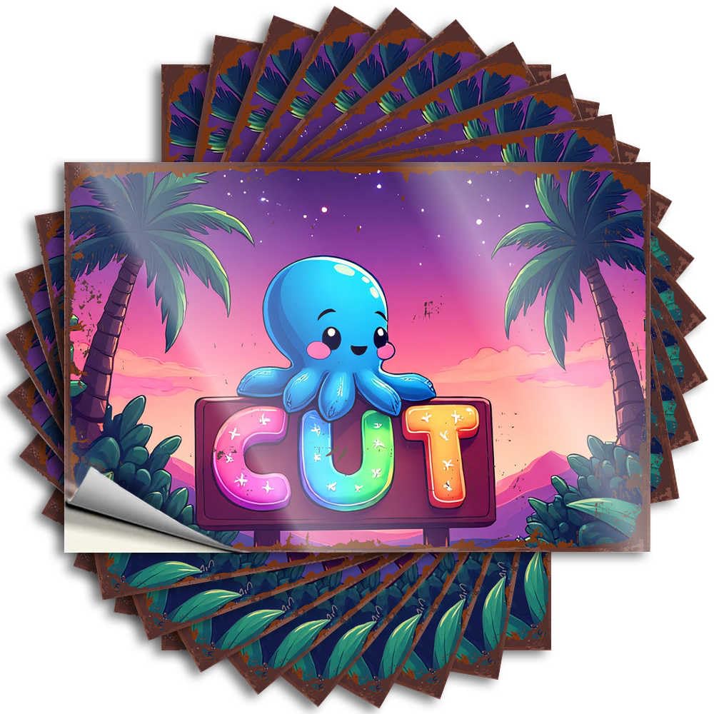 Colorful Octopus On Tropical Sunset Island Sign Southern Bumper | Patio Decorations Outdoor Waterproof Vinyl Garage Narrow Removable Decal Peel Stick(6X9CM)