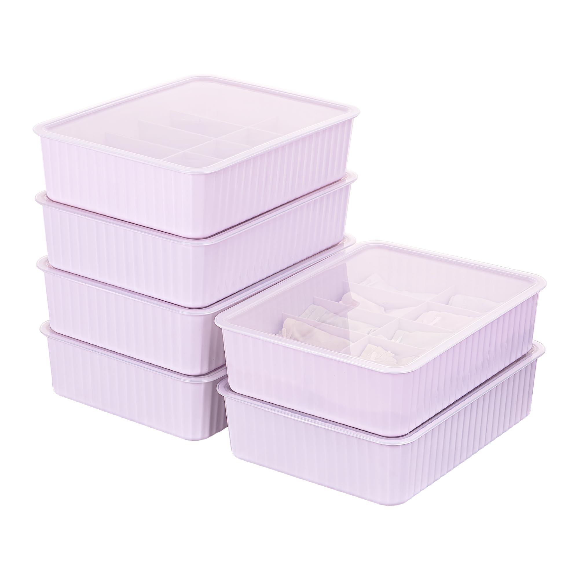 Cetomo 10 Cells Plastic Underwear Sock Drawer Organizer with Lid, Lidded Storage Box with Dividers for Bras and Socks, Basket for Closet, Stackable, Pink, 10 Compartments (31 x 24 x 8 cm)