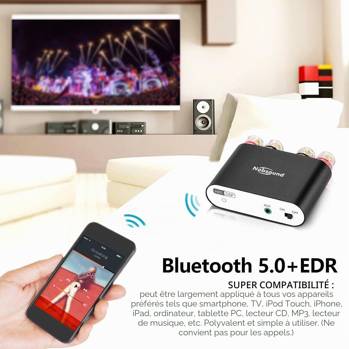 Mini-amplificateur numérique Nobsound NS-10G Pro Hi-Fi DSP - 100 W - Avec système bluetooth 5.0 - Audio stéréo à 2 canaux - Pour une utilisation à domicile
