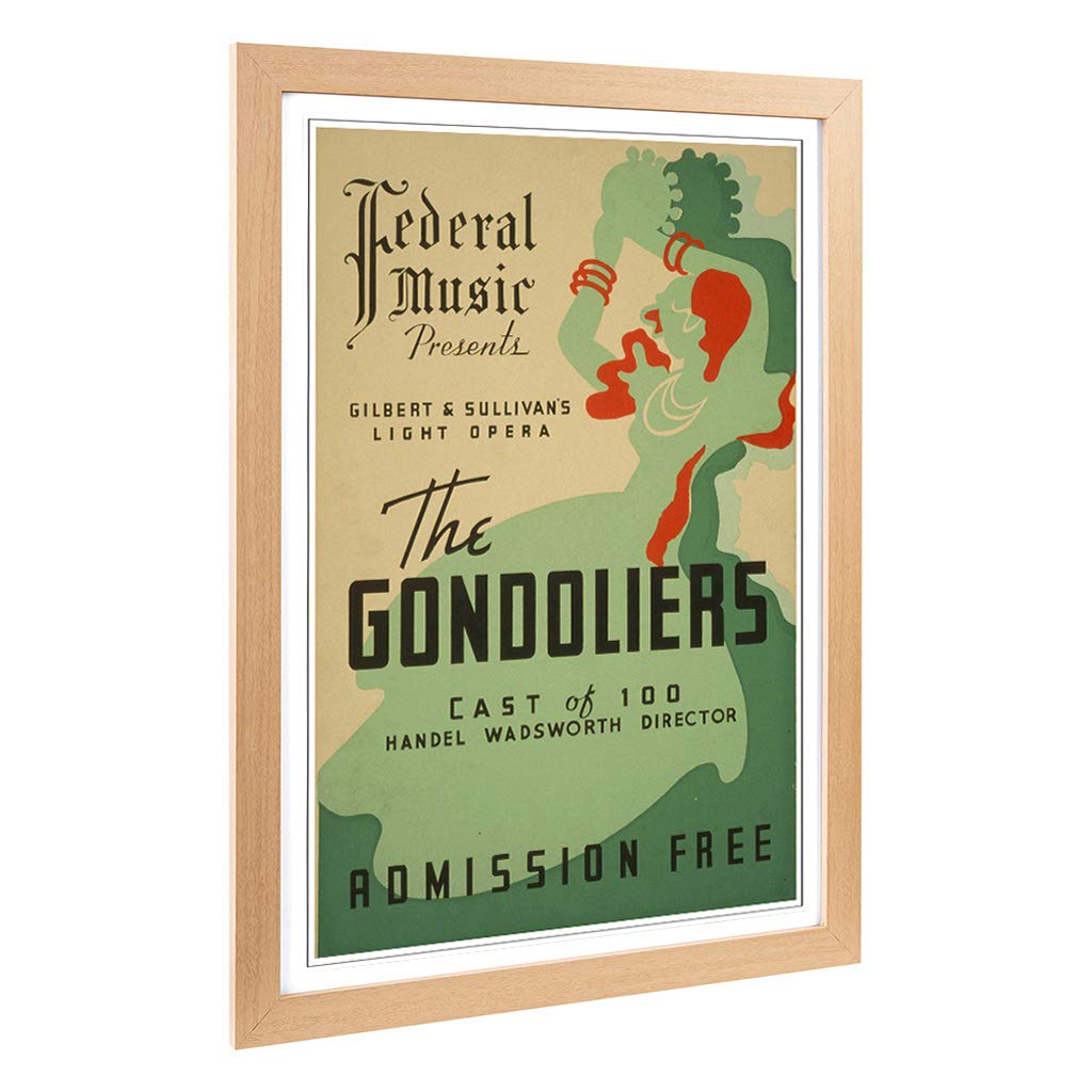 Big Box Art Framed Print of Vintage WPA Poster The Gondoliers Design | Wall Art Picture | Home Decor for Kitchen, Living Room, Bedroom, Hallway, Oak, A2 / 24.5x18 Inch / 62x45cm