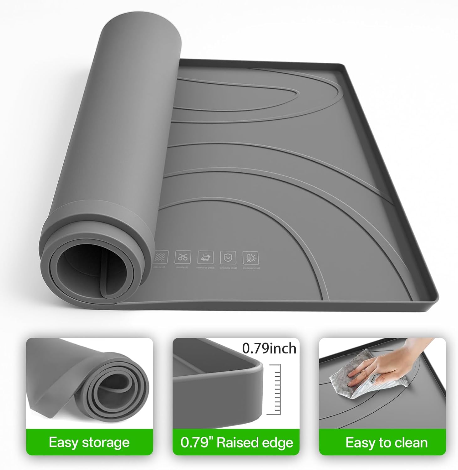 Washing Machine Drain Pan, 26.5 x 26.5 Inch, Non-Slip Waterproof Silicone Mat, Anti-Vibration Drip Tray for Washer and Dryer