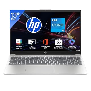 HP Laptop 15, Intel Core i5-1335U-13th Gen, (16GB DDR4,512GB SSD) Anti-Glare, Micro-Edge, FHD, 15.6''/39.6cm, Win11, M365 Basic(1yr)* Office24, Silver, 1.59kg, Iris Xe, FHD Camera w/Shutter - Amazon product rated Grade A