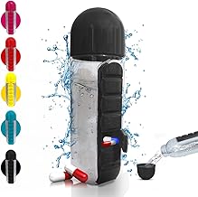 منظم حبوب دواء من هانسو صندوق يومي بـ 7 شبكات مع زجاجة مياه رياضية خالية مادة بيسفينول ايه ومانعة للتسرب تحافظ على رطوبتك للسفر والطلاب والرياضيين والادوية اليومية 600 مل اسود