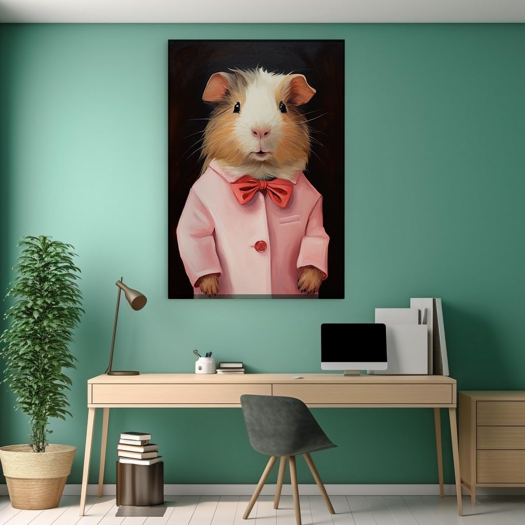 Canvas for Living Room. Elegance Personified: A Dapper Guinea Pig's Portrait Against Stark Black Canvas, 27 x 18 inch Canvas Wall Art - Modern Home Decor