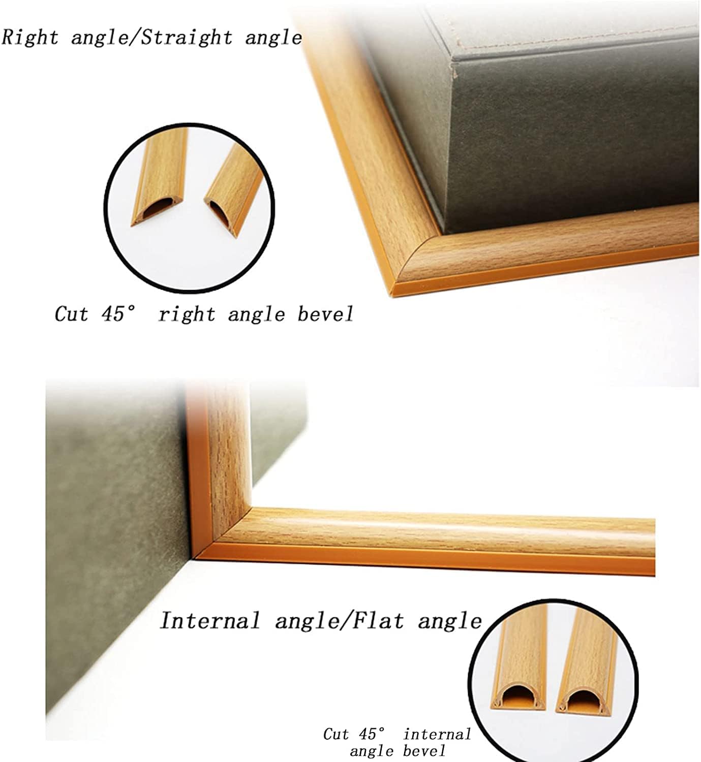 Cord Cover,Cord Covers for Wires on Floor, Semi-Circle Floor Cable Cover, Self Adhesive Floor Cable Cover, Wood Grain Color