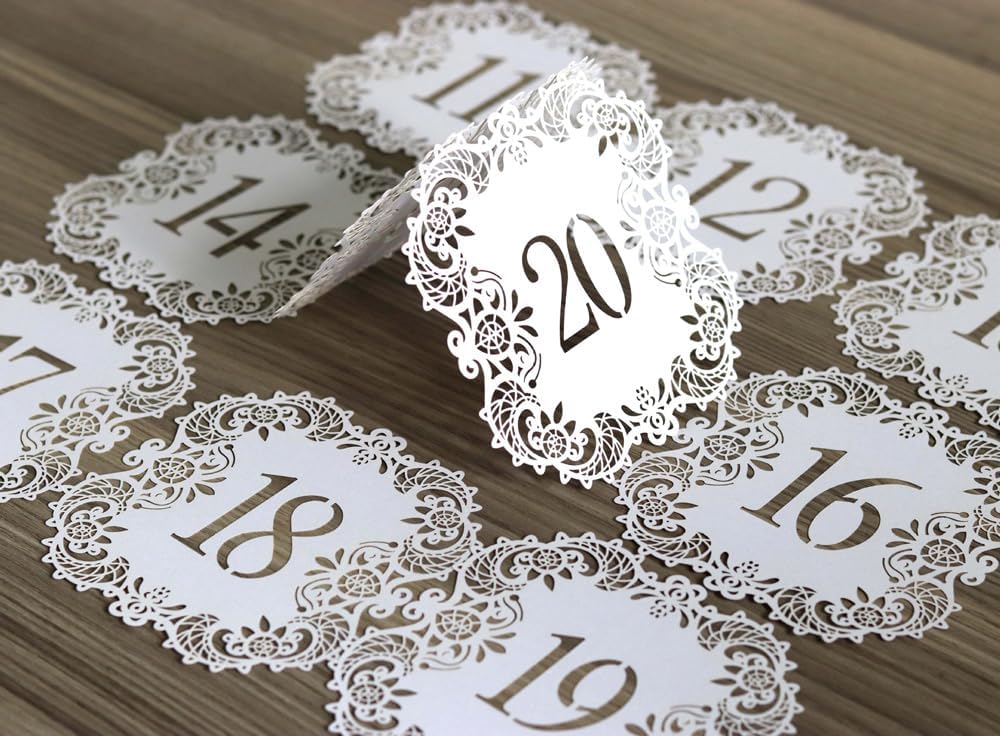 1 to 20 Laser Table Number Card Name Place Card Easy Folding Seat Numbers Cards for Wedding Party Banquet Table Setting Bridal Shower