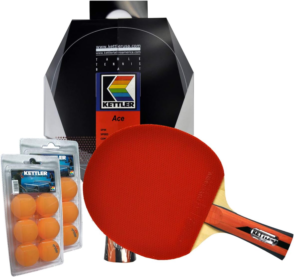 KETTLER Ace Indoor Table Tennis Bundle: 2 Player Set (2 Rackets/Paddles & 12 Balls)