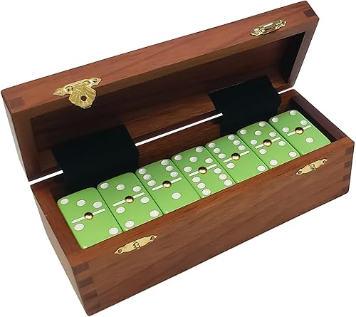 Marion Domino Double Six Lime Green Jumbo Torneo Tamaño Profesional con Spinners en caja de madera Sheesham de cola de milano. Verde