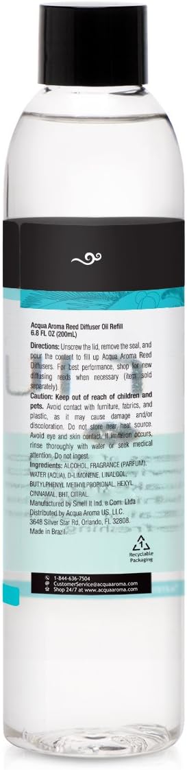 Acqua Aroma Summer Breeze Reed Diffuser Oil Refill 6.8 FL OZ (200ml) Contains Essencial Oils Handcrafted Made in Brazil