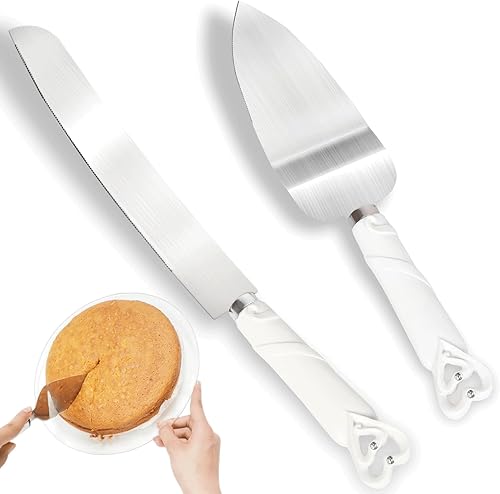 Juego clásico de cuchillos y servidores con diseño de doble corazón, suministros de boda, cuchillo y servidor de acero inoxidable para bodas,