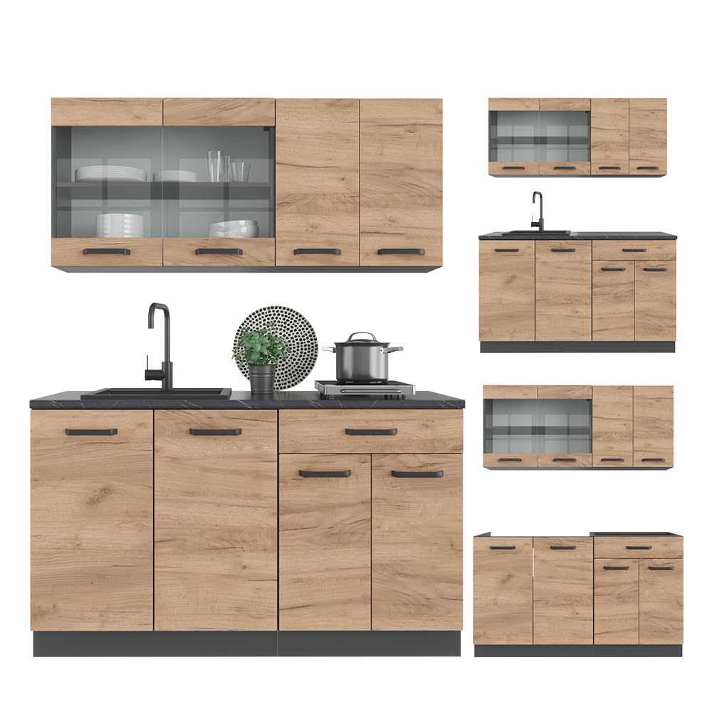 Vicco Сocina versátil R-Line, Roble Dorado, 140 cm sin encimera, Apto para ampliación Flexible con módulos adicionales