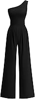 KIRUNDO Women's Sleeveless One Shoulder Ribbed Wide Leg Jumpsuit Romper with Pockets - Dressy Summer Outfits 2026