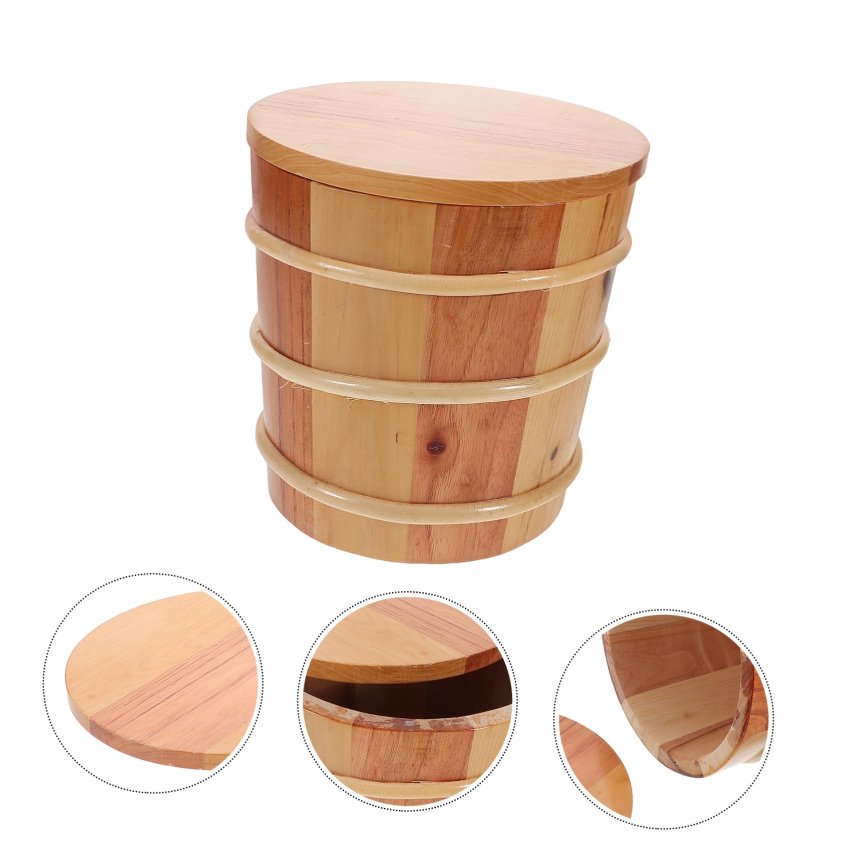 ULTECHNOVO Secchiello in Legno Per Cottura a Vapore Del Riso Secchiello Per Sushi Giapponese Barile Per Risotto e Conservazione Del Cibo Vasca Rotonda Per Miscelare Riso e Alimenti Cinesi