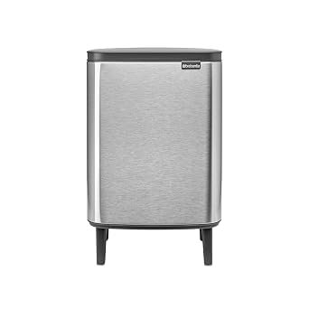 Brabantia Bo Small Lift-Open Trash Can with Raised Legs | 3.2 Gal / 12L | Matt Steel FPP | Free Standing Bedroom, Bathroom, Nursery Trash Can, Removable Inner Bucket, Non-Slip Feet | + Trash Bags