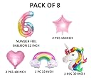 FI - FLICK IN 8 pcs Unicorn Theme 6th Birthday Decorations Kit Unicorn Foil Balloons for Birthday Sixth Birthday Decorations Girl Unicorn Theme Birthday Decoration for Girls (Pack of 8, Multicolor) gallery image