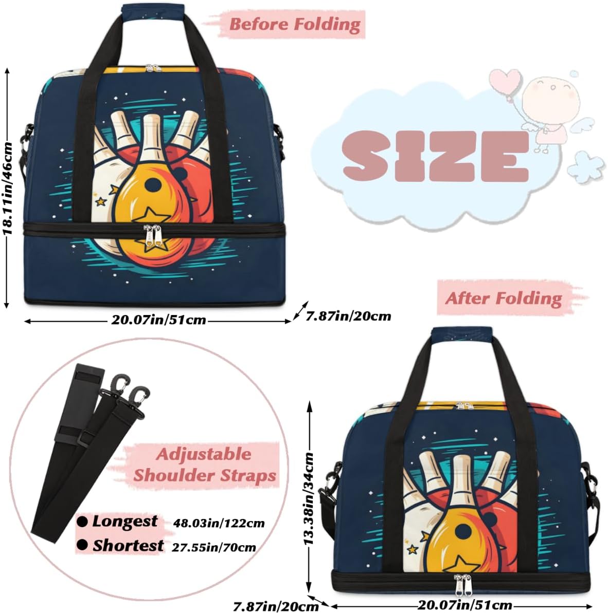 QsirBC Sport Bowling Gym Bag for Women Duffle Tote with Shoes Compartment Men Weekender Duffel for Dance Travel Sports Swimming Overnight