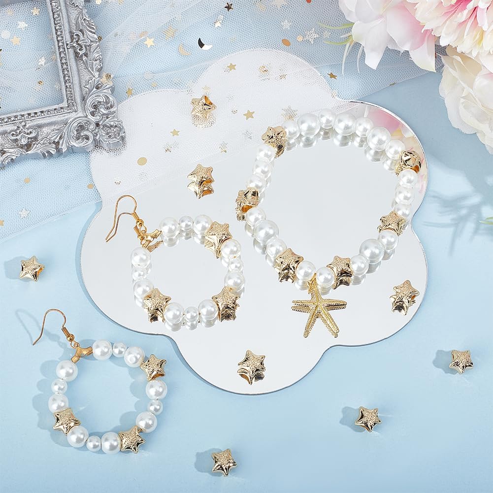 Beebeecraft 1 Box 20Pcs Gold Starfish Beads Bulk Real 14K Gold Plated Antique Ocean Theme Sea Animal Star Mini Loose Spacer Large Hole Beads for Jewelry Making Bracelet Necklace DIY Crafts Supplies