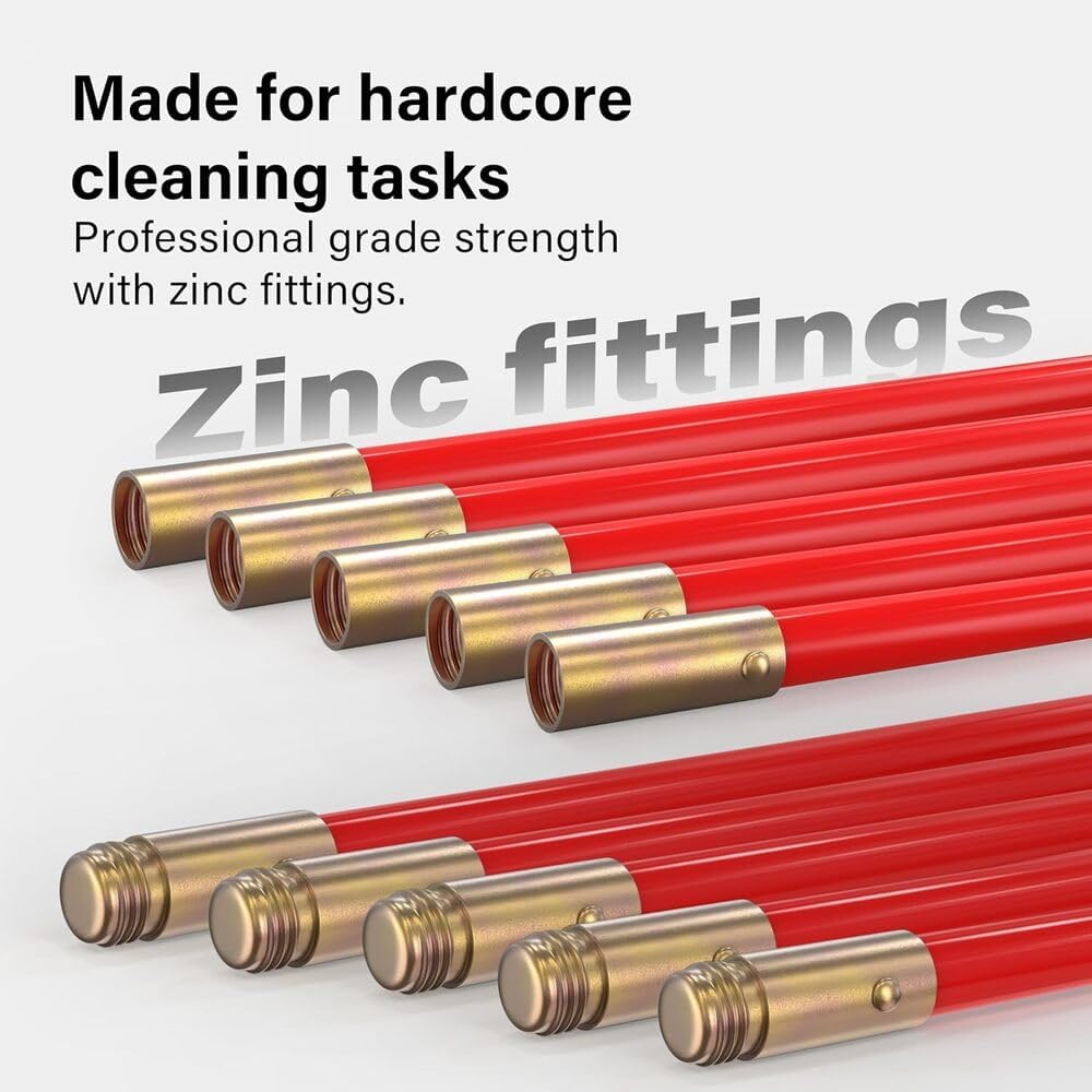 Pro 30ft Drain Rod Set Kit in Carry Bag Professional Heavy Duty Unlock Plunger Worm Scraper Cleaning Rods Rodding 14 PC 9m Length