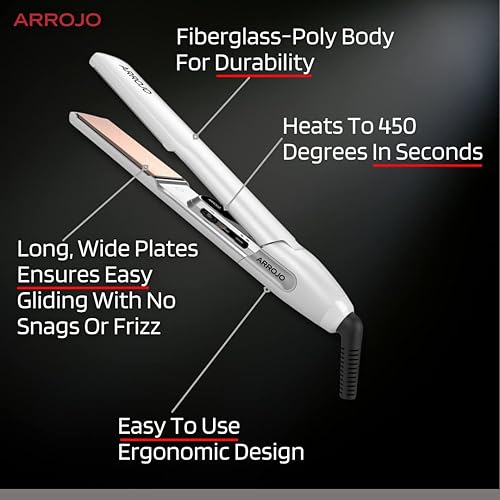 Miniatura 5 de Arrojo AP-C450 Plancha de cerámica blanca, plancha plana de doble voltaje, 450 grados en segundos, plancha de cerámica para todo tipo de cabello,
