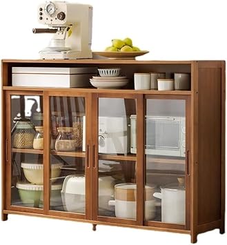 Sideboard Cabinet Simple Kitchen Cabinet Home Combination Multifunctional Cupboard Storage Sideboard Storage Cabinet for Wall Sliding Door Brown, 4 Gates