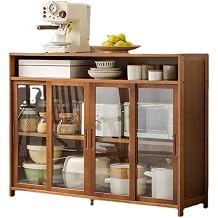 Sideboard Cabinet Simple Kitchen Cabinet Home Combination Multifunctional Cupboard Storage Sideboard Storage Cabinet for Wall Sliding Door Brown, 4 Gates