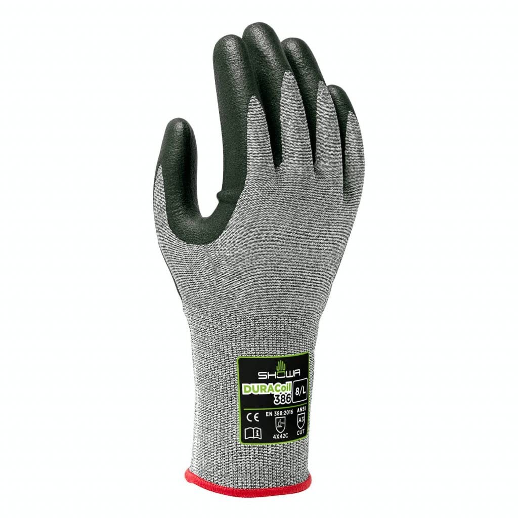 SHOWA 386 Foam Nitrile Palm Coated A4 Cut Resistant Safety Glove with HPPE Liner, 13-Gauge, Medium (12 Pair)