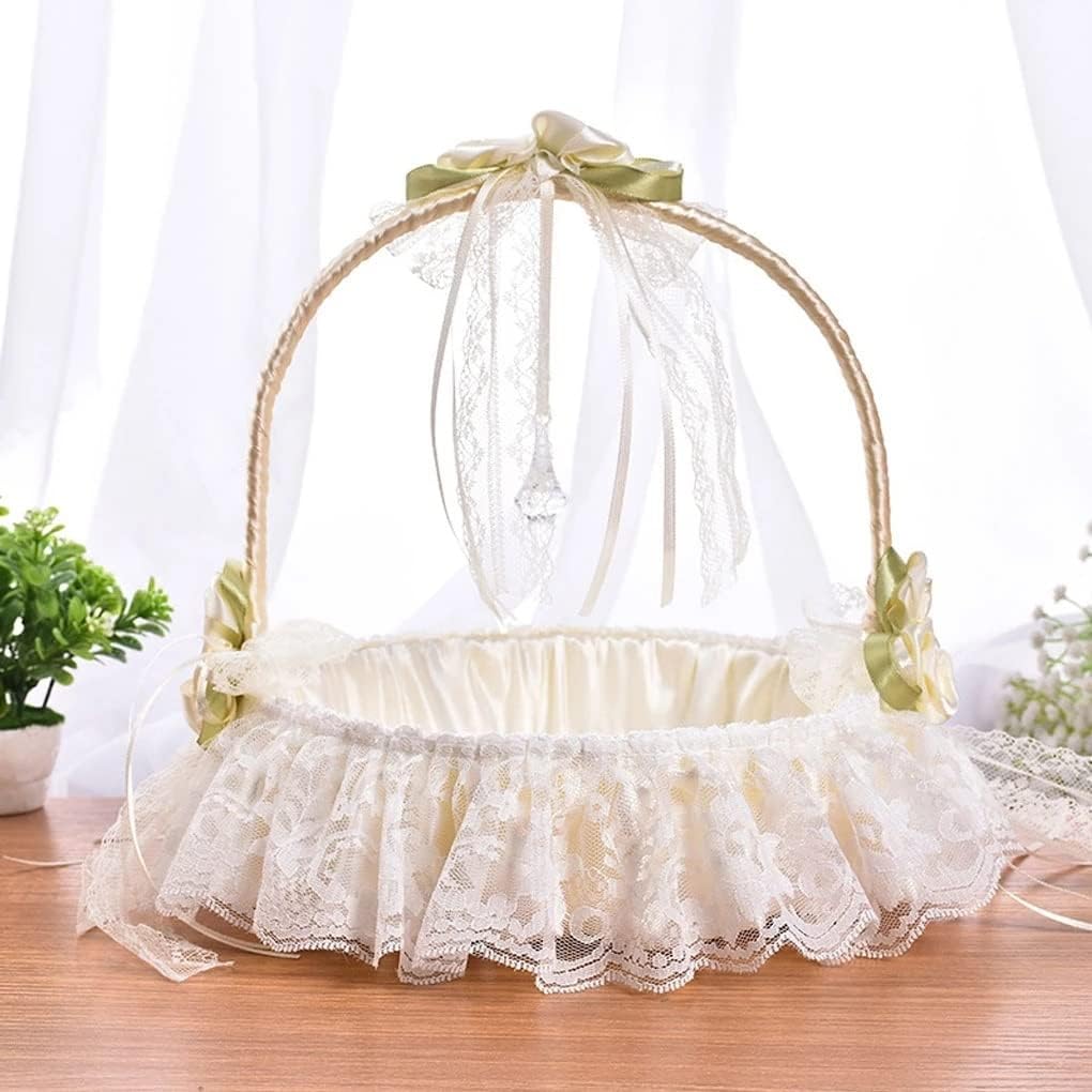 Wedding Rose Flower Girl Basket Lace Bowknot Engagement Ceremony Party Floral Candy Bride