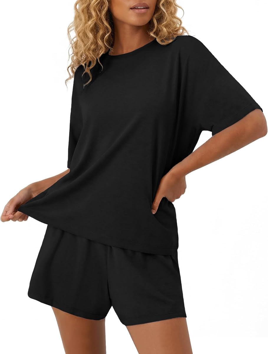 Ekouaer Pajama for Women 2 piece Short Sleeve Matching Lounge sets | Viscose from Bamboo, Lightweight Summer Pj, Soft Sleepwear, With Pocket