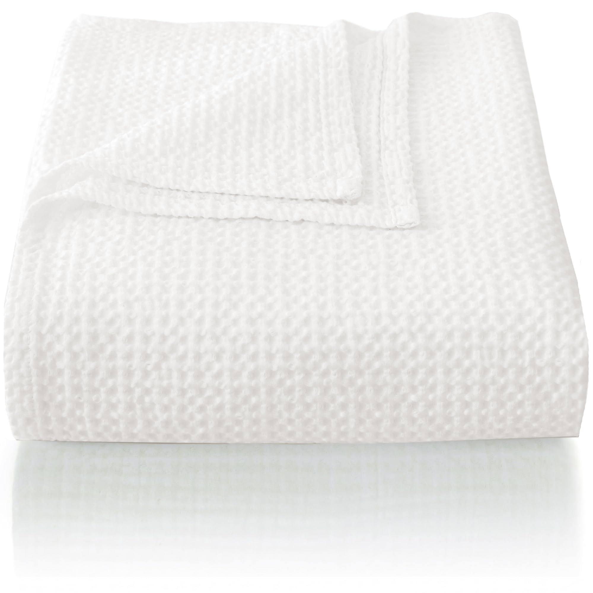 CHUFFED 100% Cotton Waffle Blanket Bed Throw King Size-Throw Blanket for Bed Sofa Travel-Soft Lightweight Breathable Blankets and Throws for All Season Bleached White Throw 230x270cm โ image 1