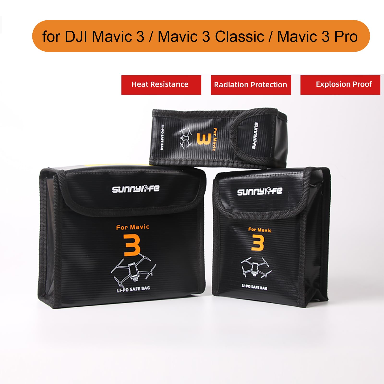 Sinyutia Mavic 3 Pro Battery Bag, Fireproof Explosion-Proof Lipo Batteries Protection Storage Lipo Case for DJI Mavic 3 / Mavic 3 Classic/Mavic 3 Pro Accessories (Large (for 3pcs batteries))