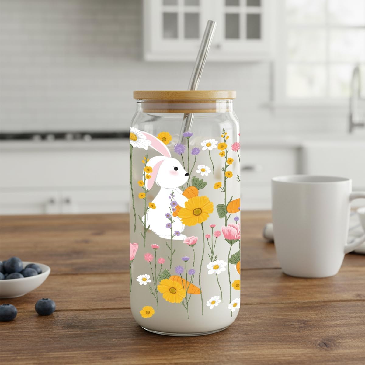 Cute Daisy Drinking Glass Cups with Lid and Straw Gifts for Women Daughter Niece Friends,Yellow Wildflower Ice Coffee Glass Cup Gifts for Birthday Christmas,Coffee Lover Gift for Her-154 - Image 4