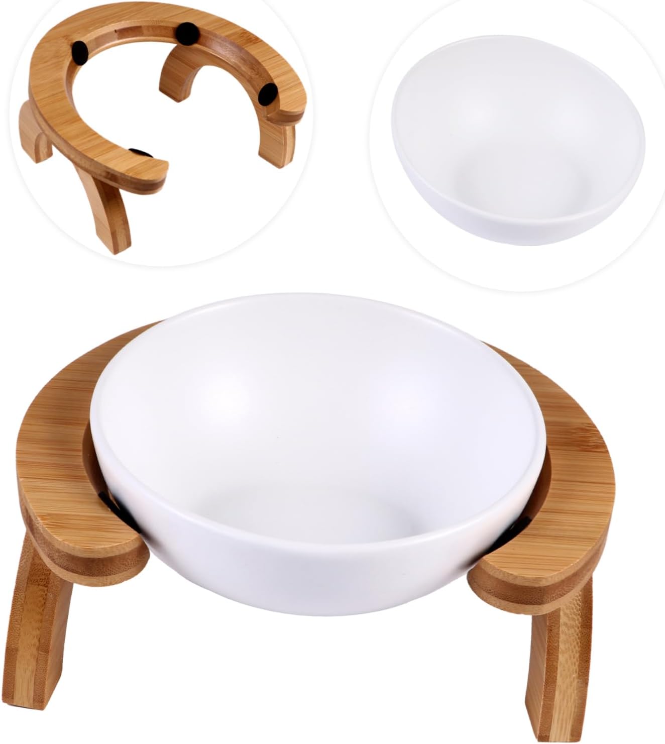 1set Elevated Cat Bowl Wooden Bracket Non-Slip Design for Food and Water Bowls Easy to Clean and Access for Cats and Pets