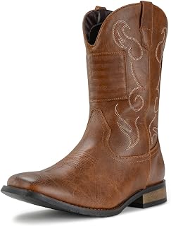 Cowboy Boots For Men Western Boot Classic American Flag Embroidered Square Toe Mid-Calf Boots