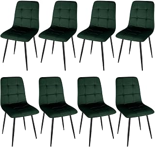 Silla de Comedor Conjunto de 8, Engrosada Holandesa Cojín de Terciopelo Sillas Adecuado para Cocina, Comedor, Verde Oscuro.