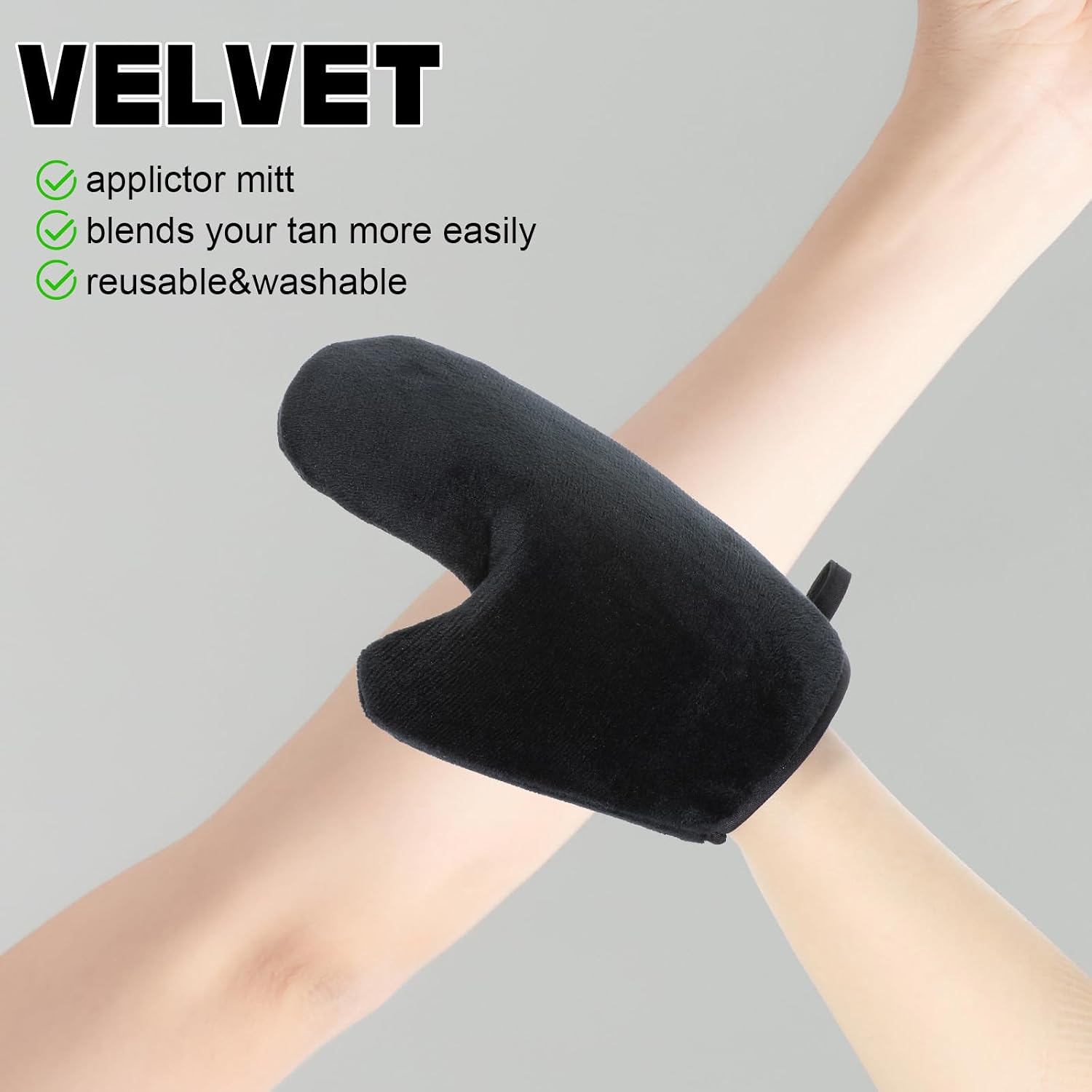 Self Tanning Mitts, Back Self Tanner Applicator Double Sided | Reusable Sunless Tanning Mittens 4 in 1 Tanner Gloves with Thumb for Tan Lotion