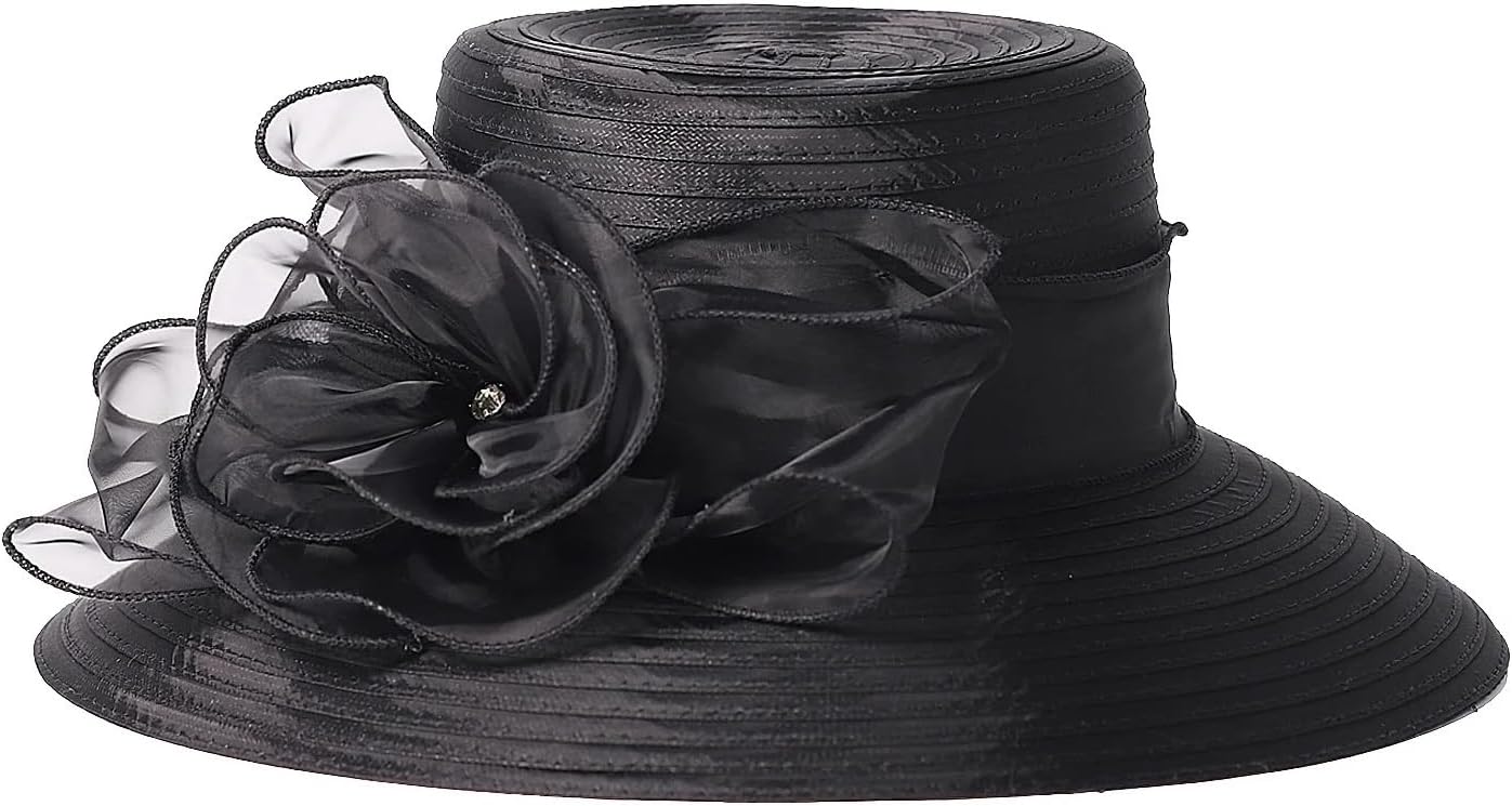 Church Hats for Women Womens Lady Dress Church Cloche Hat Floral Bucket Wedding Bowler Hats Wide Brim Occasion