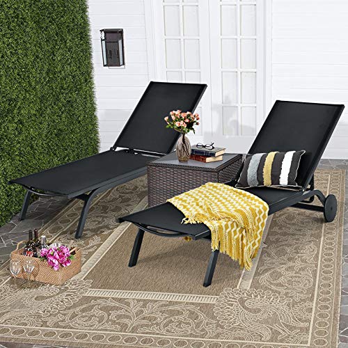 Tangkula Outdoor Aluminum Chaise Lounge, Patio Lounge Recliner Chair W/6 Adjustable Backrest, Reclining Chaise Chair With Wheels For Beach, Yard, Balcony, Poolside (2, Black) #TOP1