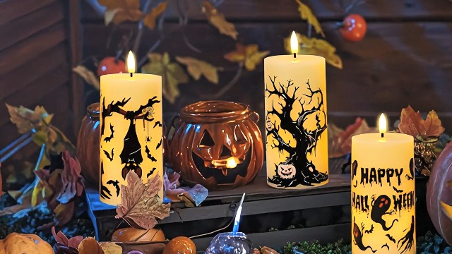 Image of Halloween Decorations Ghost Bat Flameless Halloween Candles with 6H Timer, Battery Operated LED Candles for Halloween Decor Indoor