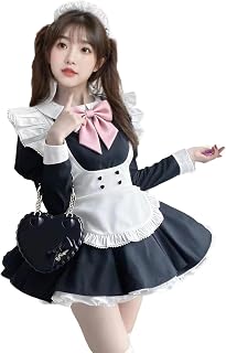 [KALAOK] メイド服 コスプレ ハロウィン 長袖 レディース 5点セット パニエ エプロン ワンピース 大きいサイズ コンカフェ 女装