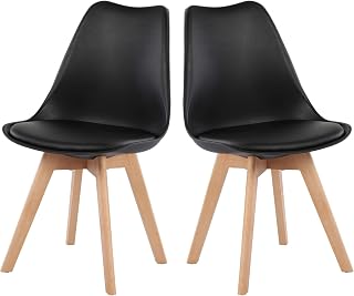 H.J WeDoo Pack de 2 Sillas de Comedor Sillas Escandinava, Pata Madera de Haya y Asiento Acolchado, Estilo Nórdico - Negra