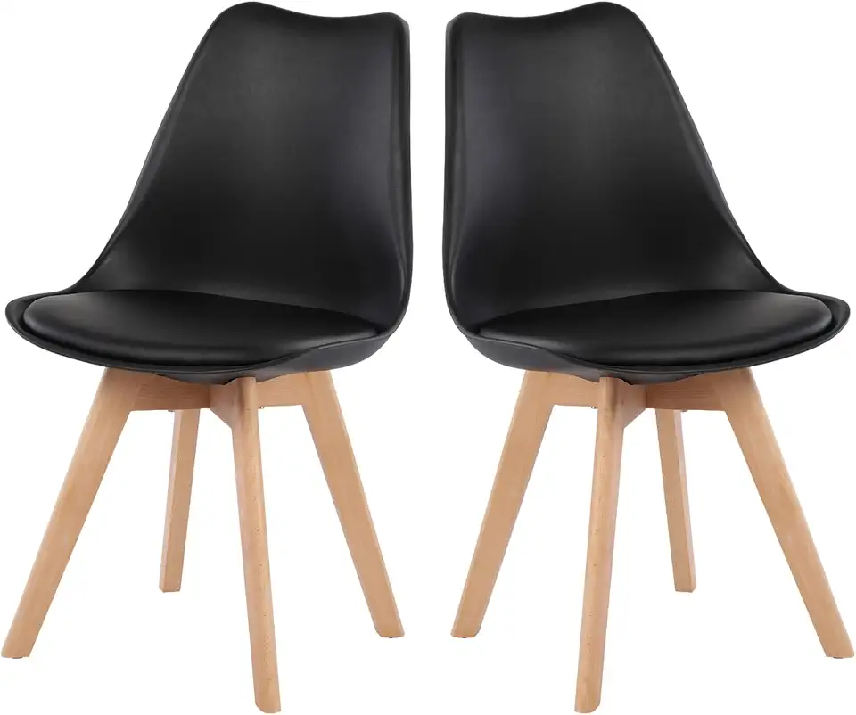 H.J WeDoo Lot de 2 chaises scandinaves, pied en bois de hêtre et assise rembourrée, style nordique – noir