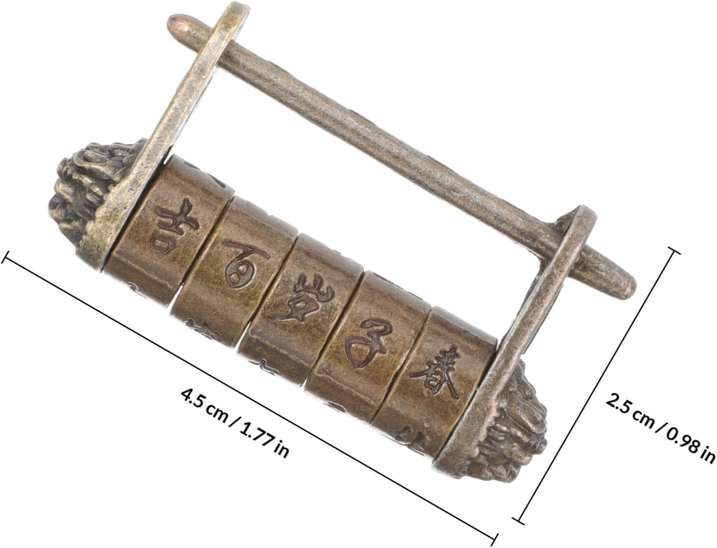 Generic Vintage Chinese Style Combination Padlock Antique Metal Password Lock for Cabinet and Suitcase Old Style Decorative Lock with Five-Wheel Code Small Retro