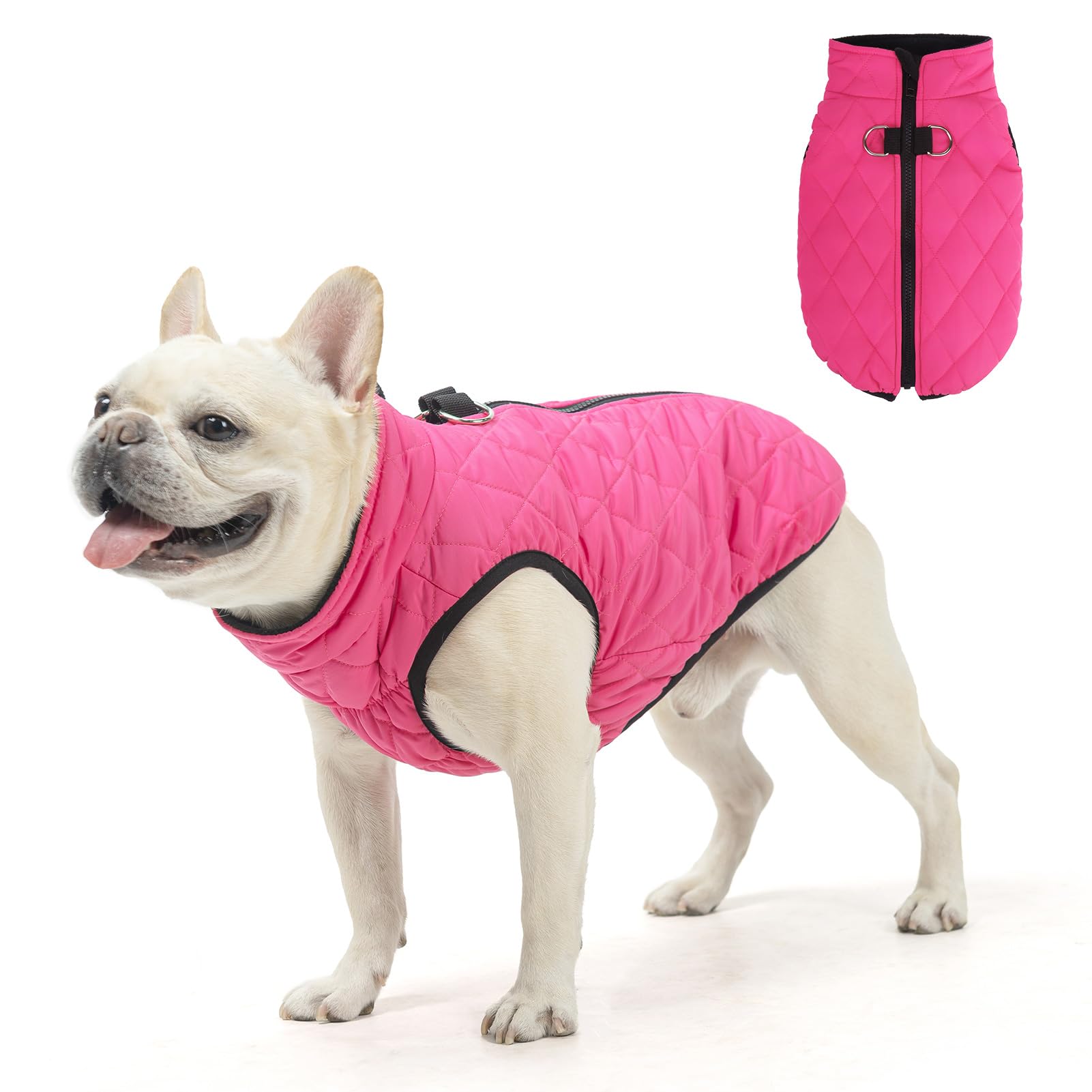 SCENEREAL Winter Coat with Built-in Harness for Small & Medium Dogs, Waterproof & Windproof Snow Clothes, Fleece Puffer Vest for Puppy Pet