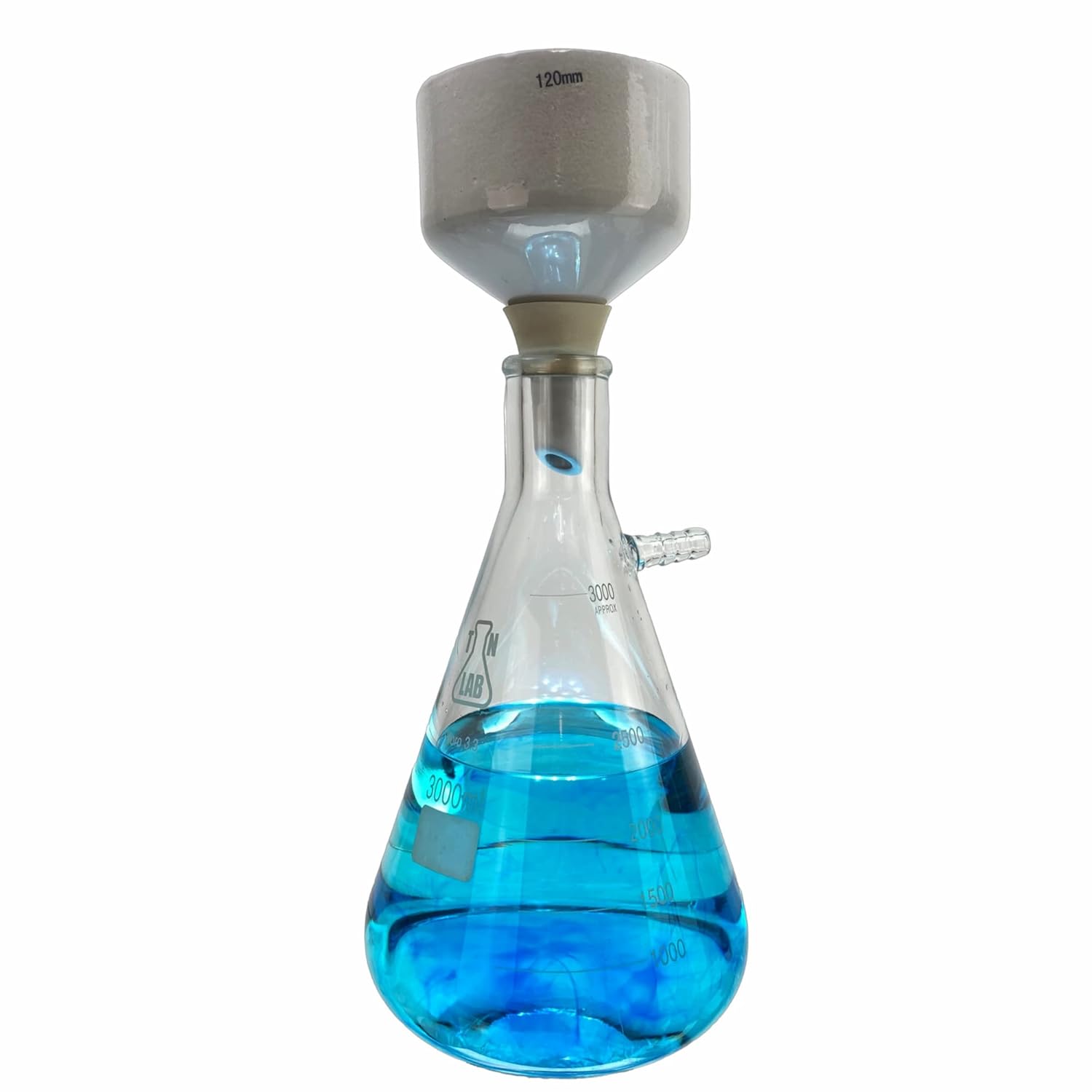 TN Lab Buchner Funnel Kit Filter Flask Set 120mm Porcelain Ceramic Funnel and 3000ml 3L Heavy-Wall Borosilicate Glass Vacuum Flask with Sealing Adapter