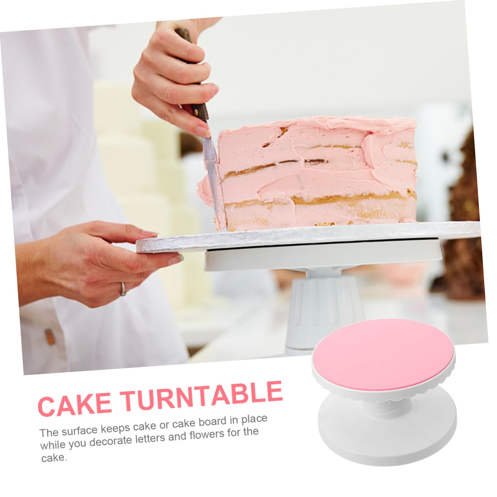 SOLUSTRE Mesa Giratoria para Pasteles de 10 Pulgadas en Plástico Rosa Función Antideslizante Que Mantiene el Pastel en Su Lugar Adecuado para Modelado y Cerámica
