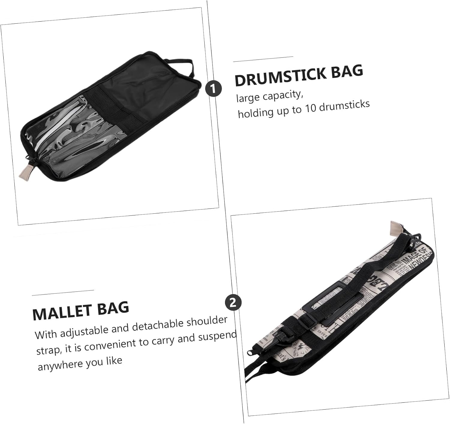 Ipetboom Thickened Drumstick Bag Carry Case with Storage Pouch for Drumsticks and Mallets Portable Oxford Fabric Pouch Suitable for Drummers and Percussionists