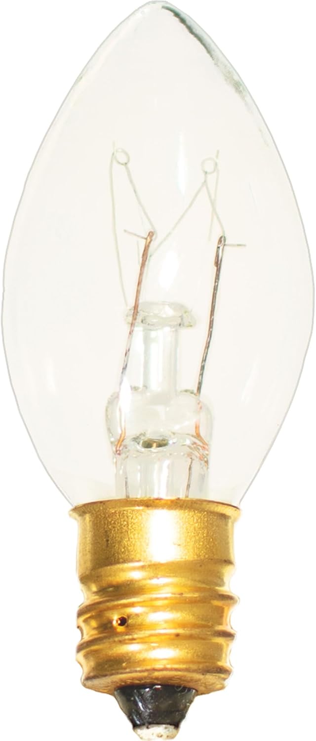 EST. LEE DISPLAY L D 1902 Transparent Clear Incandescent Light Bulbs, C7 E12, Steady Replacement, 7-Watt, Box of 25