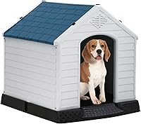 FDW Extra Large Waterproof Plastic Dog House for Small Medium Large Dogs - Indoor Outdoor Ventilated Kennel with Elevated Floor & Vents