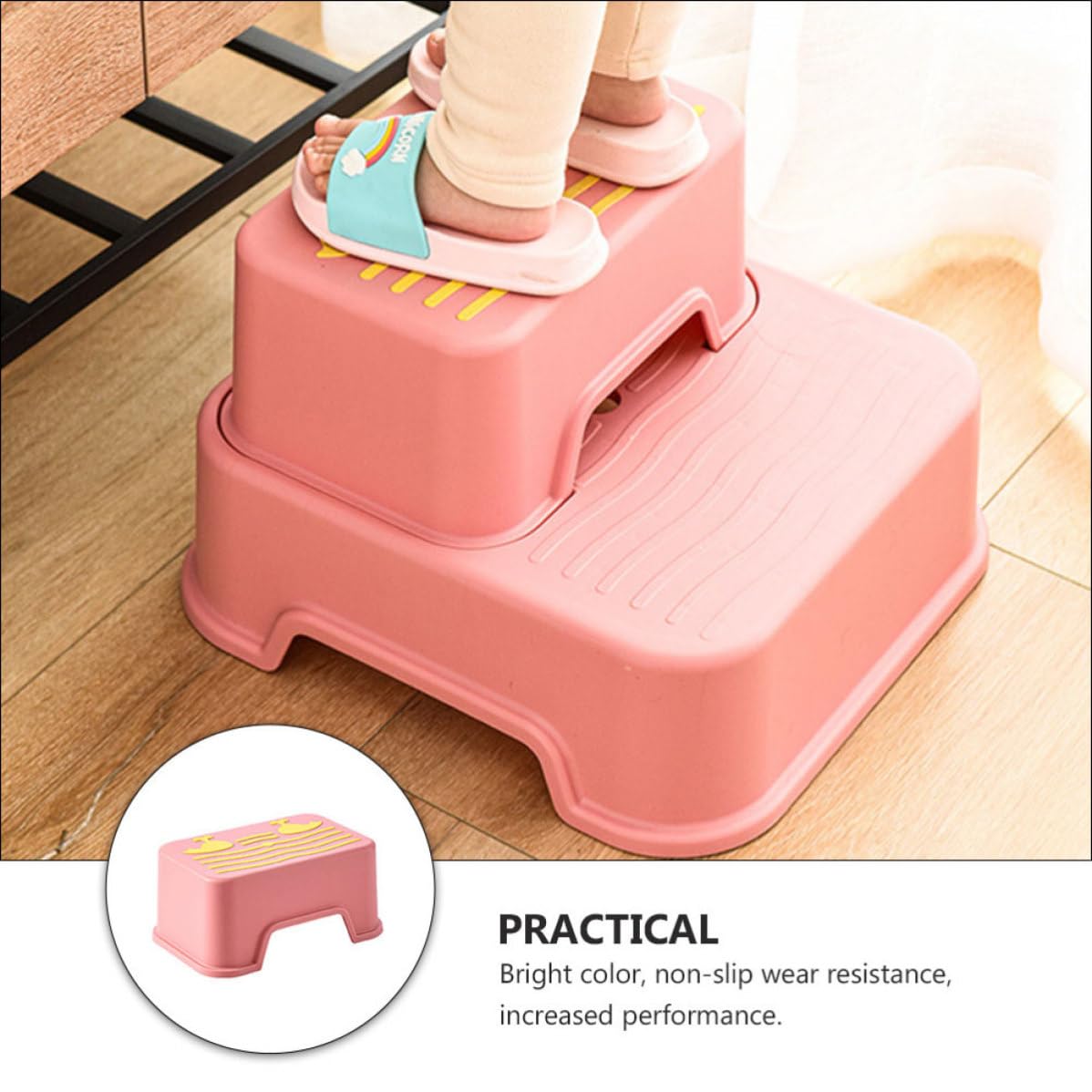 Totority Reposapiés para Baño Taburete Infantil Desmontable Rosa PP TPE Antideslizante Resistente al Desgaste para Pequeños, Baño y Cocina